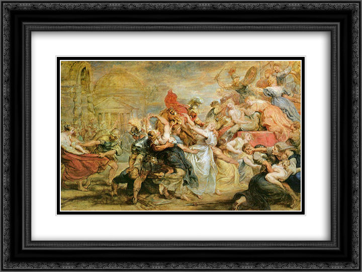 The Rape of the Sabine Women 24x18 Black Ornate Wood Framed Art Print Poster with Double Matting by Rubens, Peter Paul