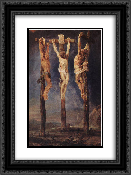 The Three Crosses 18x24 Black Ornate Wood Framed Art Print Poster with Double Matting by Rubens, Peter Paul
