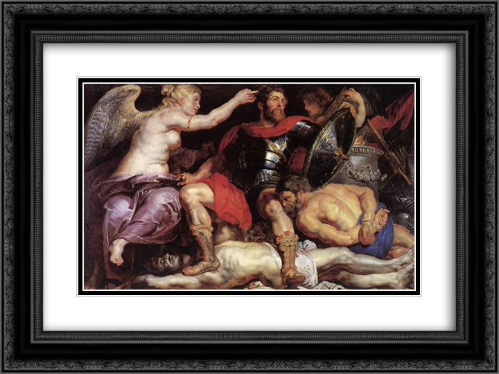 The Triumph of the Victory 24x18 Black Ornate Wood Framed Art Print Poster with Double Matting by Rubens, Peter Paul
