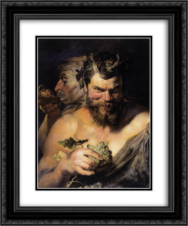 Two Satyrs 20x24 Black Ornate Wood Framed Art Print Poster with Double Matting by Rubens, Peter Paul