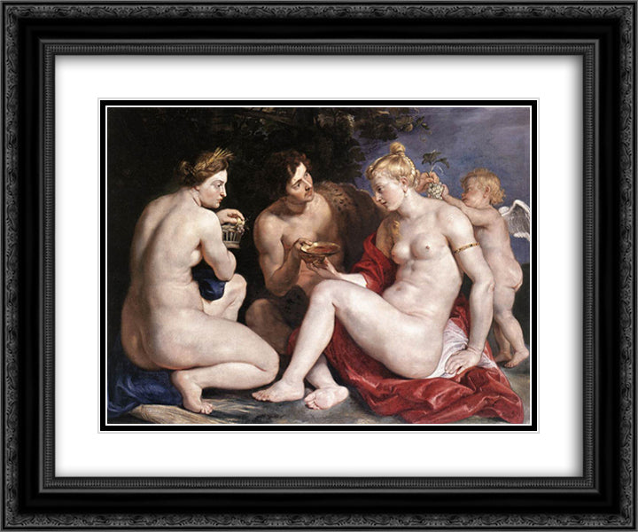 Venus, Cupid, Bacchus and Ceres 24x20 Black Ornate Wood Framed Art Print Poster with Double Matting by Rubens, Peter Paul