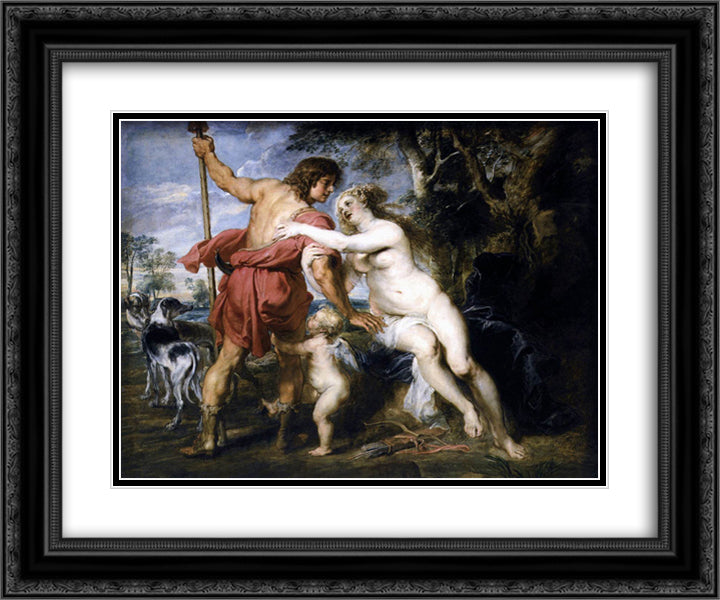 Venus und Adonis 24x20 Black Ornate Wood Framed Art Print Poster with Double Matting by Rubens, Peter Paul