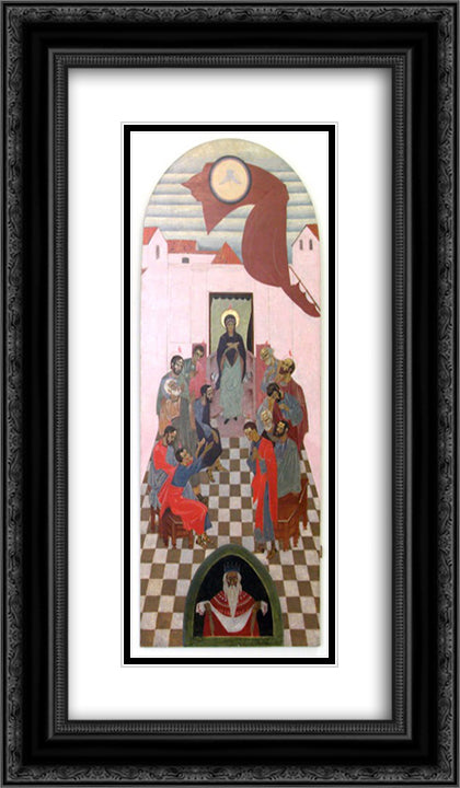 Icon The Descent of the Holy Spirit 14x24 Black Ornate Wood Framed Art Print Poster with Double Matting by Kholodny (Elder), Petro