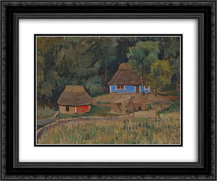Khutir (Hamlet) In The Wood 24x20 Black Ornate Wood Framed Art Print Poster with Double Matting by Kholodny (Elder), Petro