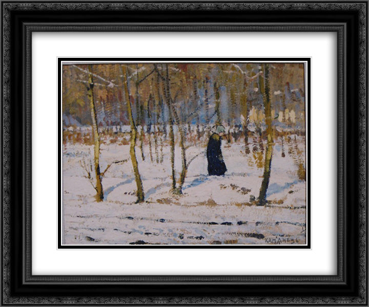 Winter in the Forest (sketch) 24x20 Black Ornate Wood Framed Art Print Poster with Double Matting by Kholodny (Elder), Petro
