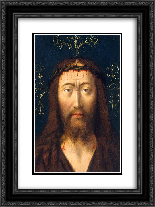 Head of Christ 18x24 Black Ornate Wood Framed Art Print Poster with Double Matting by Christus, Petrus