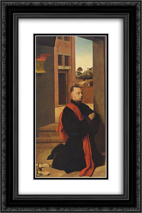 Kneeling male donor 16x24 Black Ornate Wood Framed Art Print Poster with Double Matting by Christus, Petrus