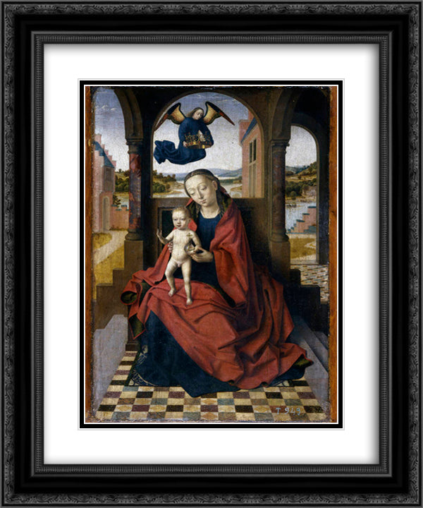 Madonna with the Child 20x24 Black Ornate Wood Framed Art Print Poster with Double Matting by Christus, Petrus