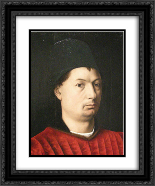 Portrait of a man 20x24 Black Ornate Wood Framed Art Print Poster with Double Matting by Christus, Petrus
