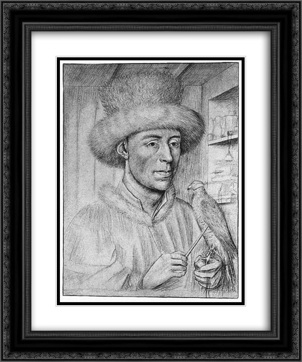 Portrait of a Man with a Falcon 20x24 Black Ornate Wood Framed Art Print Poster with Double Matting by Christus, Petrus