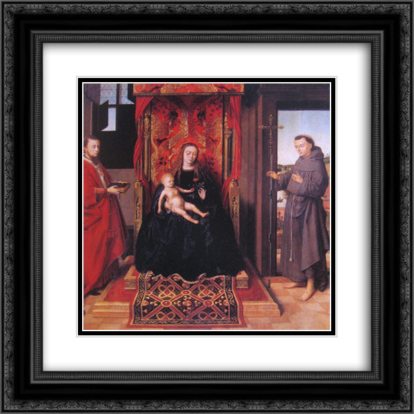 The Virgin and Child Enthroned with Saints Jerome and Francis 20x20 Black Ornate Wood Framed Art Print Poster with Double Matting by Christus, Petrus