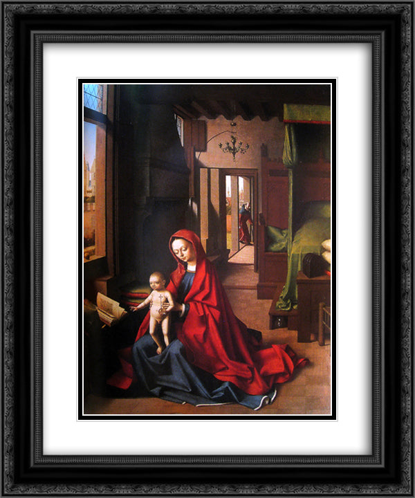 The Virgin and Child in a gothic interior 20x24 Black Ornate Wood Framed Art Print Poster with Double Matting by Christus, Petrus