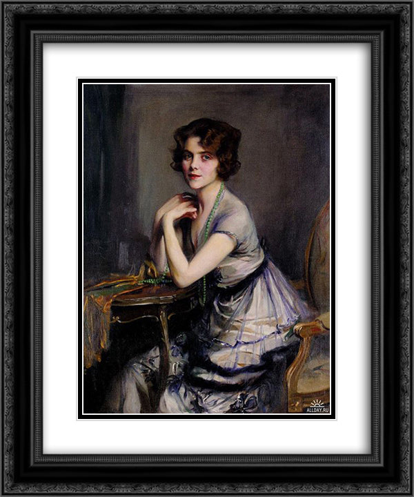 Portrait of a Lady 20x24 Black Ornate Wood Framed Art Print Poster with Double Matting by Laszlo, Philip de