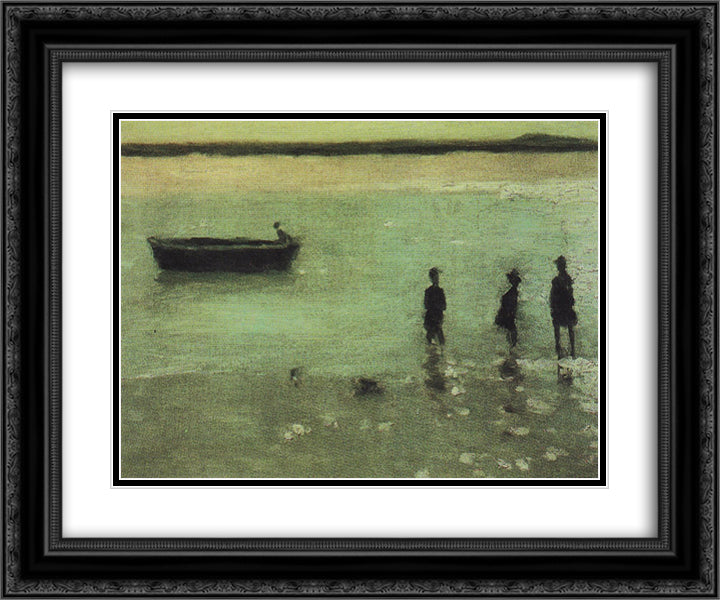 Beach at Etaples 24x20 Black Ornate Wood Framed Art Print Poster with Double Matting by Steer, Philip Wilson