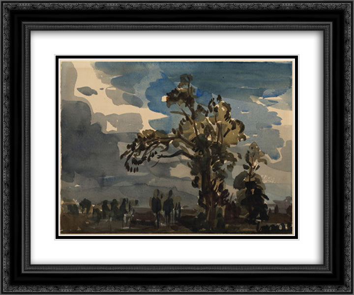 Landscape with Trees in Yorkshire 24x20 Black Ornate Wood Framed Art Print Poster with Double Matting by Steer, Philip Wilson