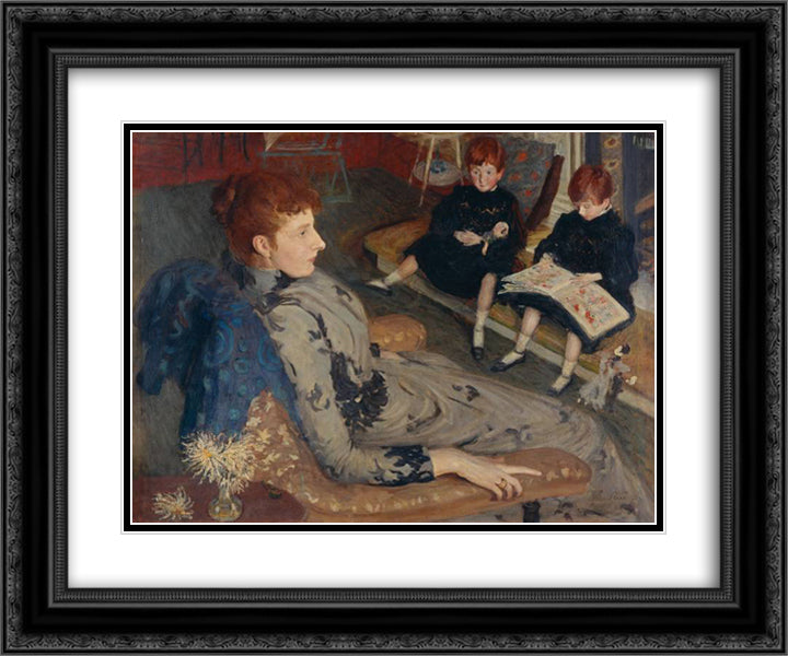 Mrs Cyprian Williams and Her Two Little Girls 24x20 Black Ornate Wood Framed Art Print Poster with Double Matting by Steer, Philip Wilson