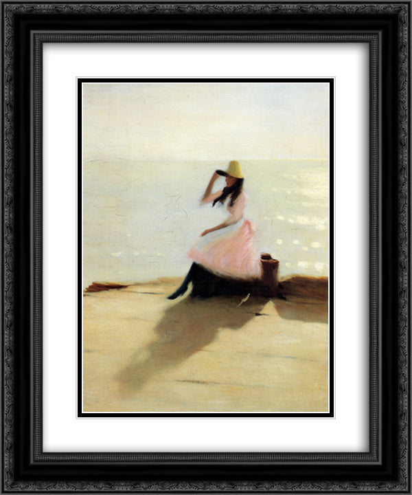Young Woman at the Beach 20x24 Black Ornate Wood Framed Art Print Poster with Double Matting by Steer, Philip Wilson