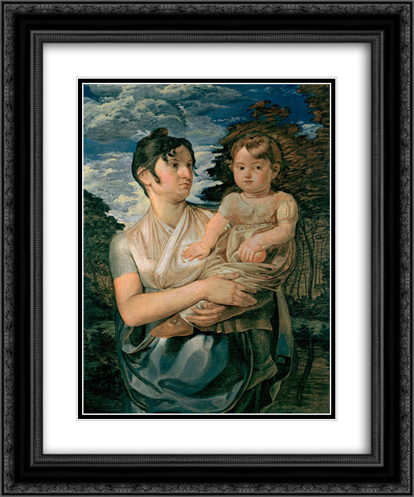 Pauline Runge with her two-year-old-son 20x24 Black Ornate Wood Framed Art Print Poster with Double Matting by Runge, Philipp Otto