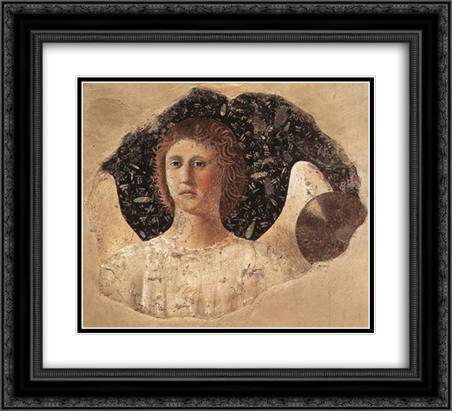 Head Of An Angel 22x20 Black Ornate Wood Framed Art Print Poster with Double Matting by Piero, della Francesca