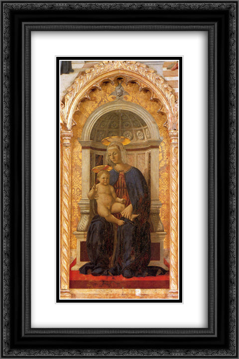 Madonna and Child 16x24 Black Ornate Wood Framed Art Print Poster with Double Matting by Piero, della Francesca