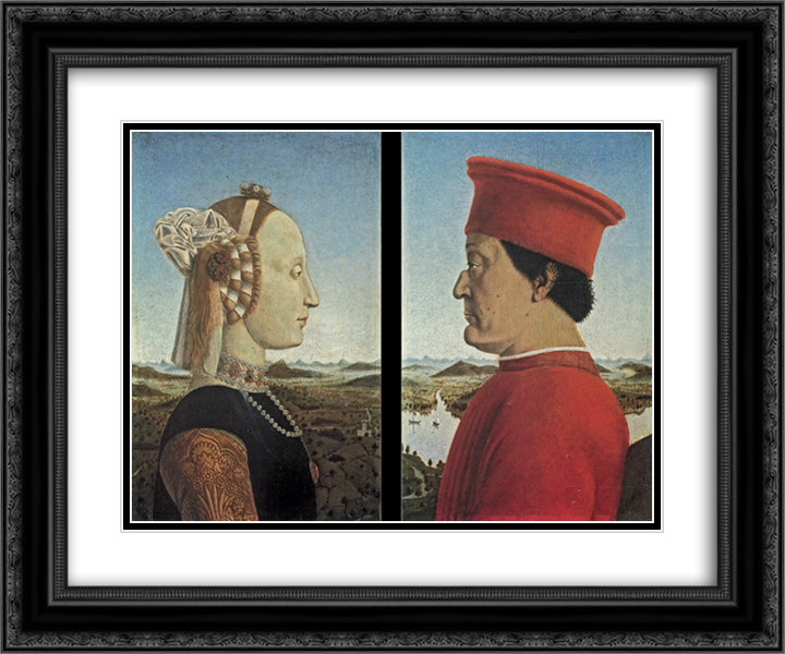 Portraits Federico da Montefeltro and Battista Sforza 24x20 Black Ornate Wood Framed Art Print Poster with Double Matting by Piero, della Francesca
