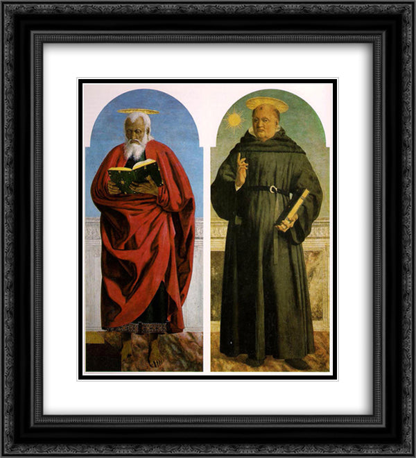St. John the Evangelist and St. Nicholas of Tolentino 20x22 Black Ornate Wood Framed Art Print Poster with Double Matting by Piero, della Francesca