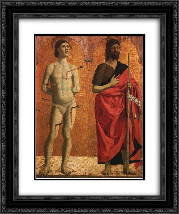 St. Sebastian and John the Baptist 20x24 Black Ornate Wood Framed Art Print Poster with Double Matting by Piero, della Francesca