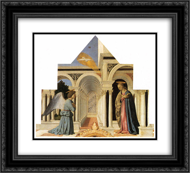 The Annunciation 22x20 Black Ornate Wood Framed Art Print Poster with Double Matting by Piero, della Francesca