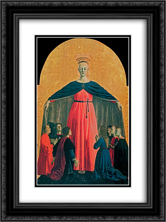 The Madonna of Mercy 18x24 Black Ornate Wood Framed Art Print Poster with Double Matting by Piero, della Francesca