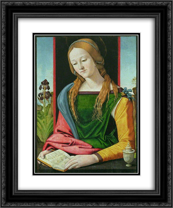 Magdalena Reading 20x24 Black Ornate Wood Framed Art Print Poster with Double Matting by Cosimo, Piero di