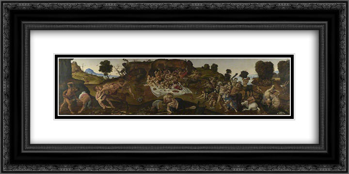 The Fight between the Lapiths and the Centaurs 24x12 Black Ornate Wood Framed Art Print Poster with Double Matting by Cosimo, Piero di