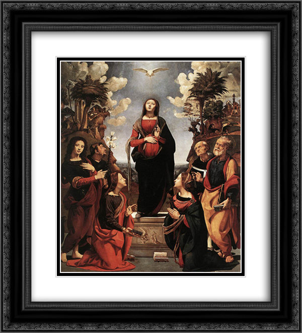 The Immaculate Conception with Saints 20x22 Black Ornate Wood Framed Art Print Poster with Double Matting by Cosimo, Piero di