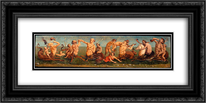 Tritons and Nereids 24x12 Black Ornate Wood Framed Art Print Poster with Double Matting by Cosimo, Piero di