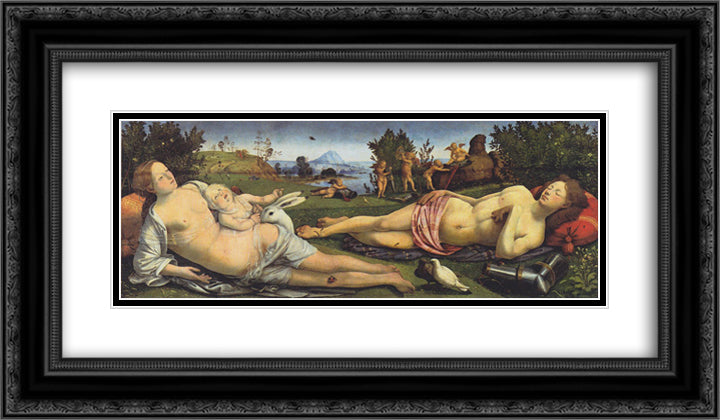 Venus, Mars, and Cupid 24x14 Black Ornate Wood Framed Art Print Poster with Double Matting by Cosimo, Piero di