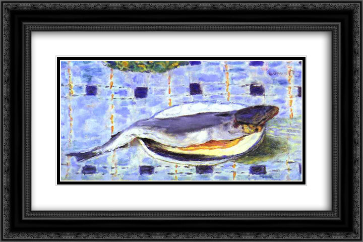 Fish in a Dish 24x16 Black Ornate Wood Framed Art Print Poster with Double Matting by Bonnard, Pierre