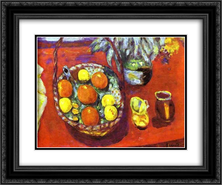 Fruit Basket 24x20 Black Ornate Wood Framed Art Print Poster with Double Matting by Bonnard, Pierre