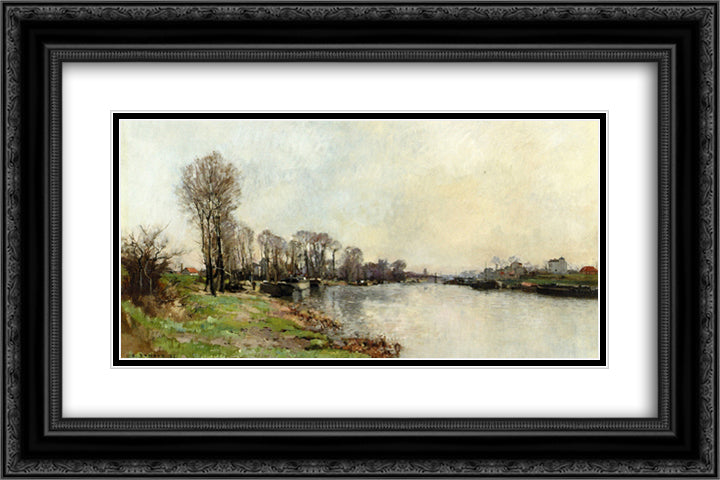 Banks of the River 24x16 Black Ornate Wood Framed Art Print Poster with Double Matting by Damoye, Pierre Emmanuel