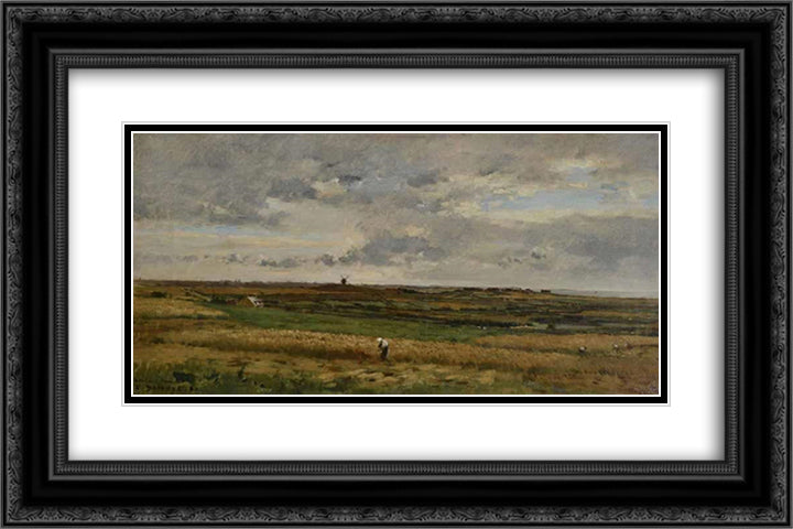 Farm Workers 24x16 Black Ornate Wood Framed Art Print Poster with Double Matting by Damoye, Pierre Emmanuel