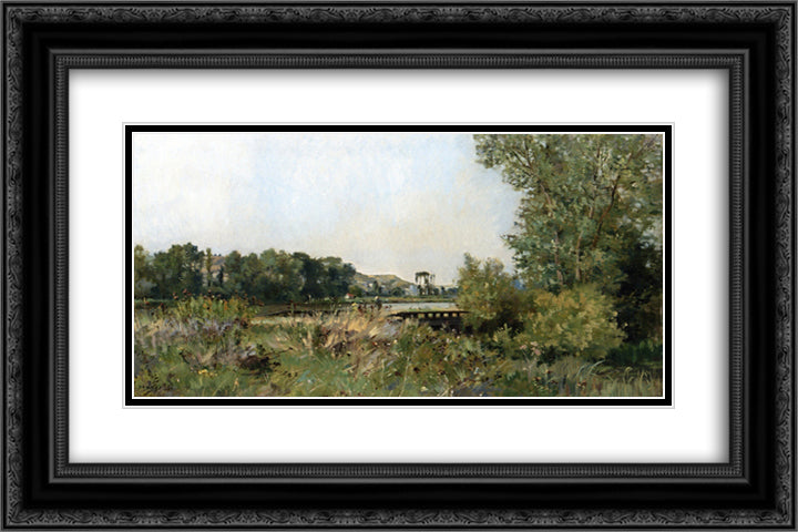 Near Amiens 24x16 Black Ornate Wood Framed Art Print Poster with Double Matting by Damoye, Pierre Emmanuel