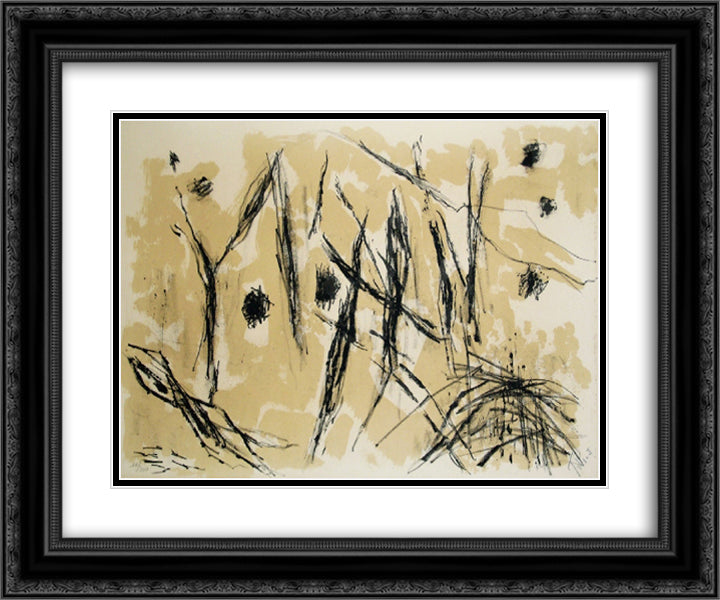 Composition IV 24x20 Black Ornate Wood Framed Art Print Poster with Double Matting by Tal Coat, Pierre