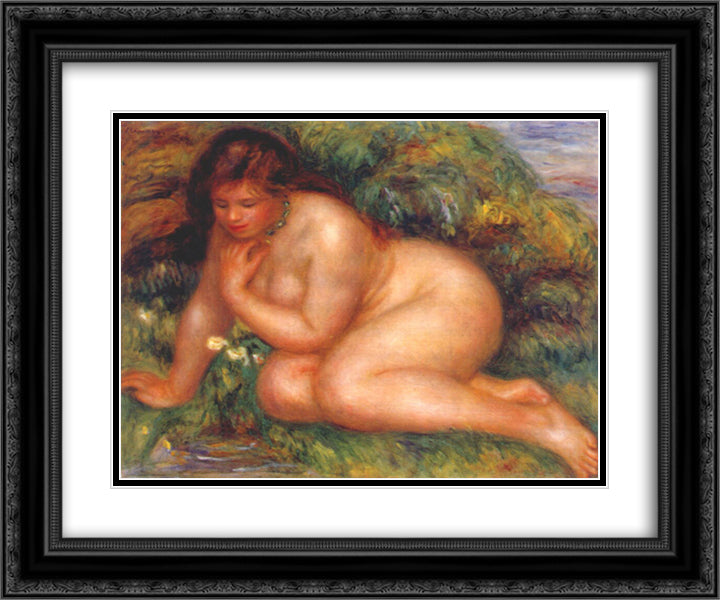 Bather Admiring Herself in the Water 24x20 Black Ornate Wood Framed Art Print Poster with Double Matting by Renoir, Pierre Auguste