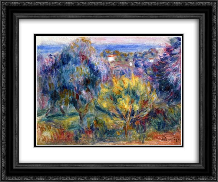 Landscape with a View of the Sea 24x20 Black Ornate Wood Framed Art Print Poster with Double Matting by Renoir, Pierre Auguste