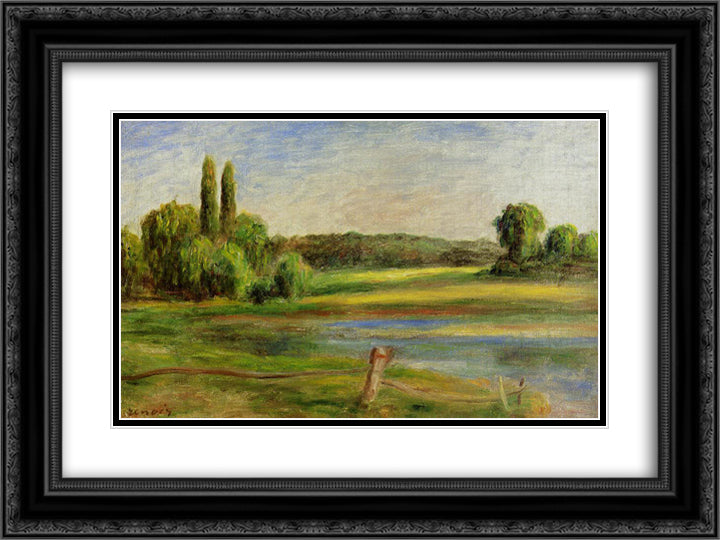 Landscape with Fence 24x18 Black Ornate Wood Framed Art Print Poster with Double Matting by Renoir, Pierre Auguste