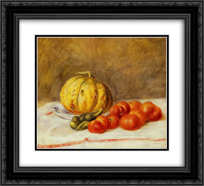 Melon and Tomatos 22x20 Black Ornate Wood Framed Art Print Poster with Double Matting by Renoir, Pierre Auguste