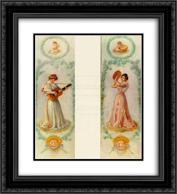 Music (two paintings) 20x22 Black Ornate Wood Framed Art Print Poster with Double Matting by Renoir, Pierre Auguste