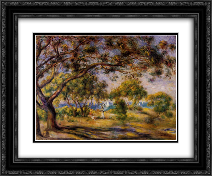 Noirmoutiers 24x20 Black Ornate Wood Framed Art Print Poster with Double Matting by Renoir, Pierre Auguste