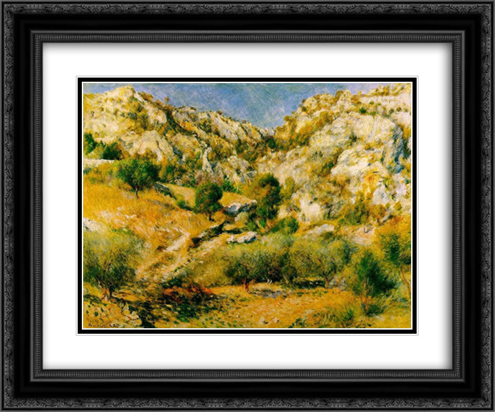 Rocky Craggs at l'Estaque 24x20 Black Ornate Wood Framed Art Print Poster with Double Matting by Renoir, Pierre Auguste