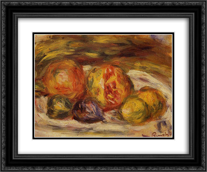 Still Life Pomegranate, Figs and Apples 24x20 Black Ornate Wood Framed Art Print Poster with Double Matting by Renoir, Pierre Auguste
