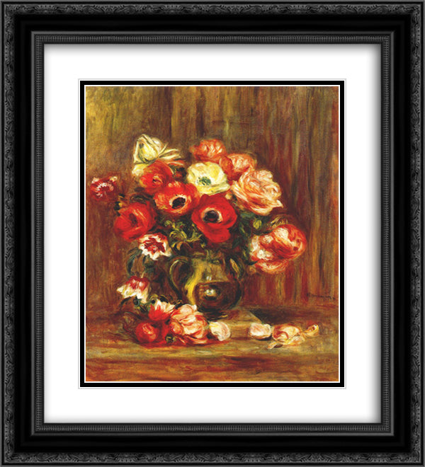 Still life with anemones 20x22 Black Ornate Wood Framed Art Print Poster with Double Matting by Renoir, Pierre Auguste