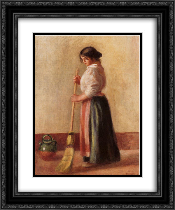 Sweeper 20x24 Black Ornate Wood Framed Art Print Poster with Double Matting by Renoir, Pierre Auguste